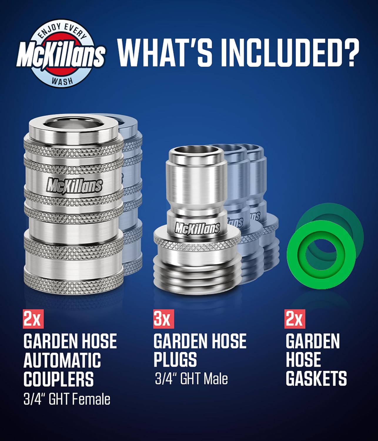 McKillans® 2025 Automatic Garden Hose Quick Connect [Universal FIT] - Stainless Steel Quick Connect Hose Fittings - Water Hose Connectors - Quick Disconnect Adapter - Instant Connection - 5 Pc Kit