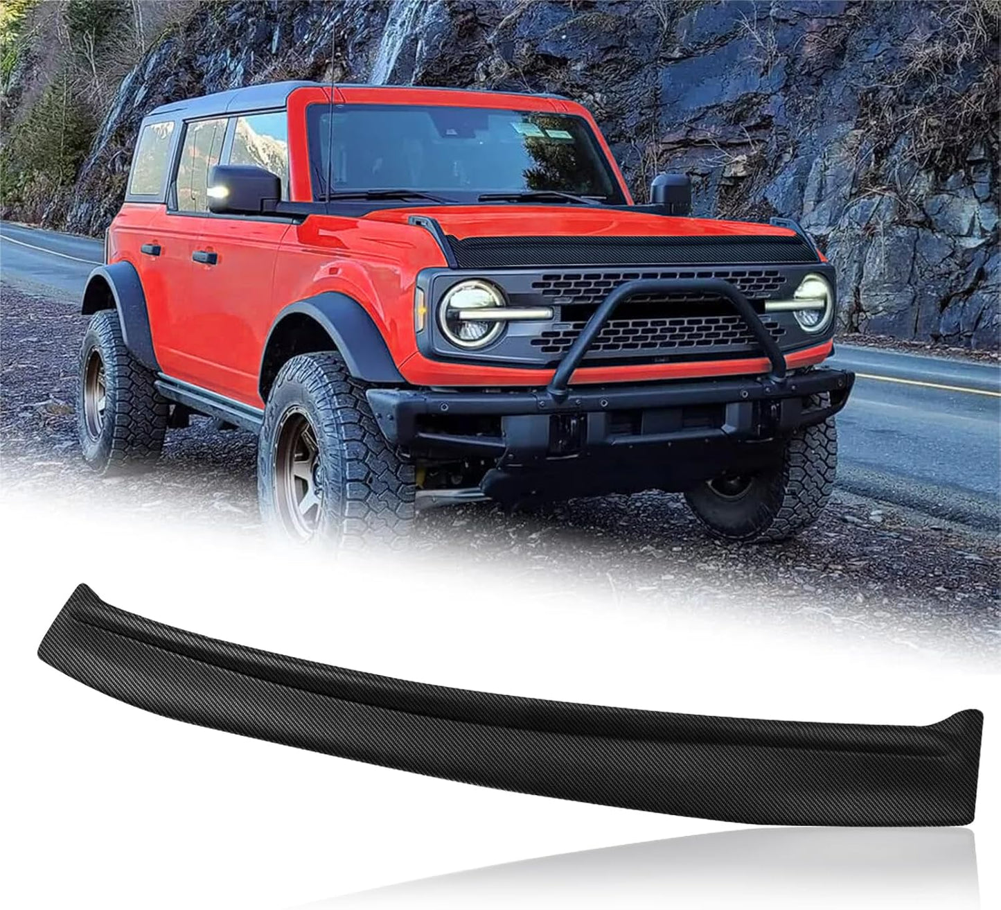 Hood Deflector Hood Protector Compatible with Ford Bronco 2/4 2024 2023 2022 2021 Matte Carbon Fiber Hood Protector Bug Deflector Stone Guard(Not for Bronco Sports)