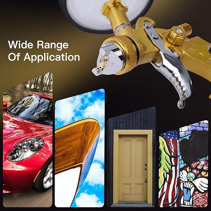 HVLP Spray Gun with 10Pcs 600ML Disposable Paint Cups, 4 Nozzles,1.4/1.7/2.0/2.5mm, Automotive Gravity Feed Paint Spray Gun Kit with Air Compressor Regulator for Auto (Gold)