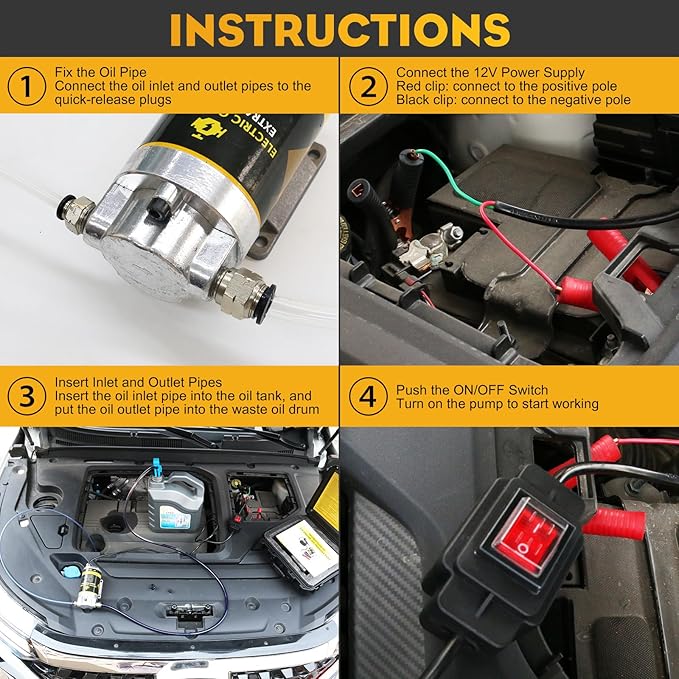 Engine Oil Pump, 12V 100W Electric Oil Extractor Pump Kit, Portable Gear Oil Pump with Pipes, Fluid Suction Transfer Pump for Boats, Cars, RVs, Trucks, Motorcycles, Lawnmowers