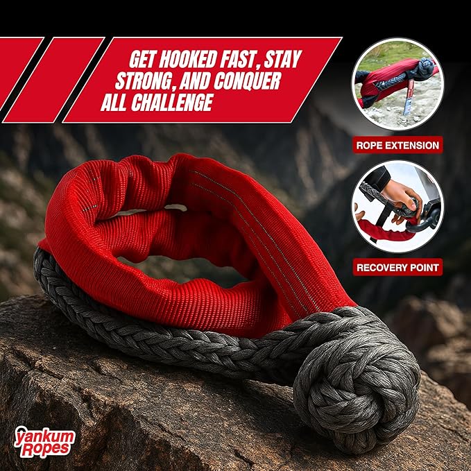 Yankum Kinetic Recovery Rope 5/8”x20’, 2 Soft Shackle 5/16” & Nylon Bag (Small) – Heavy Duty Tow Rope, Synthetic Recovery Shackle, Waterproof Tool Bag for Off-Road, Jeep, Truck Recovery, Made in USA