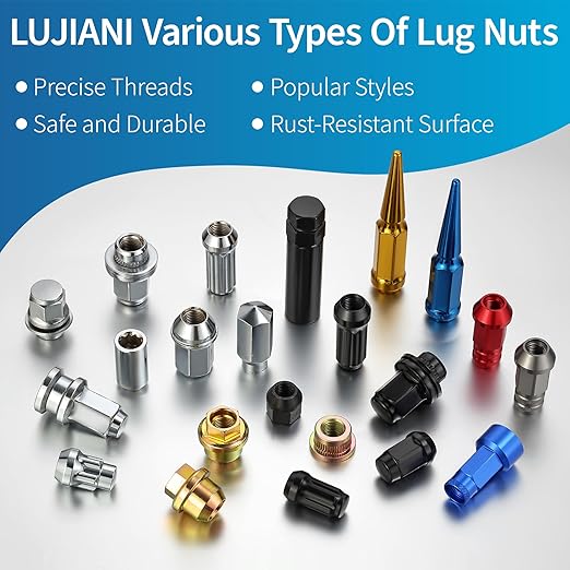 M14X2.0 Blue Wheel Spike Lug Nuts, 24 PCS Lug Nut Accessories with 1 Socket Key, Thread Spiked 4.4" Long Closed End Nuts Compatible with 2004-2014 F150, 2003-2014 Expedition