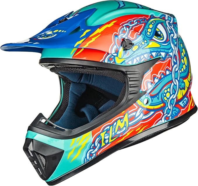ILM Youth & Kids Dirt Bike Helmets Motocross ATV Dirtbike BMX MX Offroad Full Face Motorcycle Helmet, DOT Approved Model 128YS (Crocodile Green, Youth-XLarge)