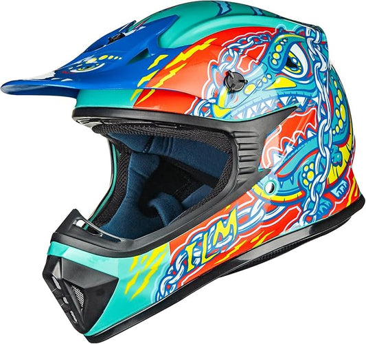 ILM Youth & Kids Dirt Bike Helmets Motocross ATV Dirtbike BMX MX Offroad Full Face Motorcycle Helmet, DOT Approved Model 128YS (Crocodile Green, Youth-XLarge)