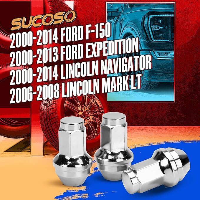 M14x2.0 OEM Lug Nuts Fit 2000-2014 Ford F150, 24PCS One Piece Design Factory Style M14-2.0 Wheel Lug Nuts for Expedition Lincoln Navigator Replacement Ford OE Stock 4L3Z1012A 7L1Z1012A Lugs Anti-Rust