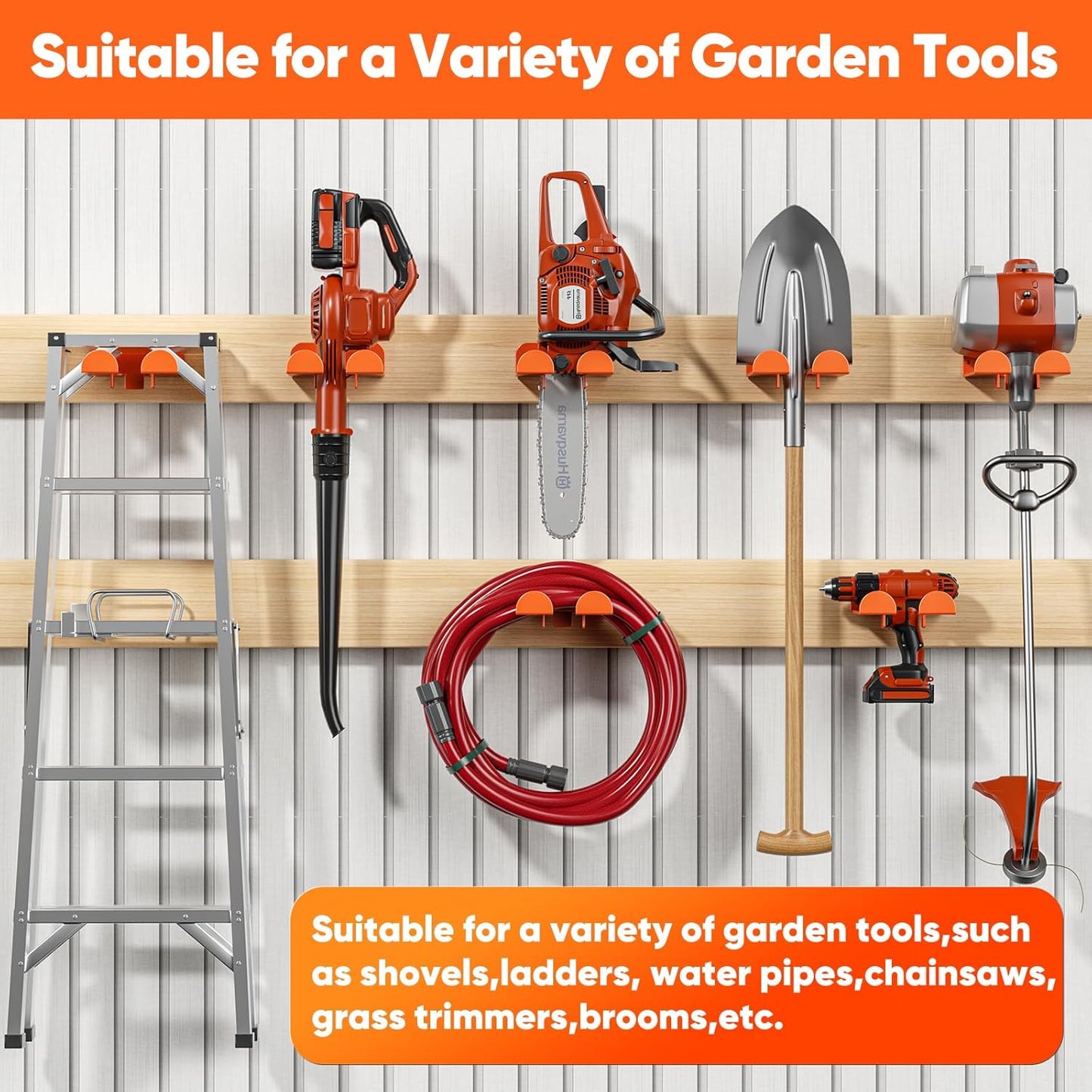 Weedeater Hanger, 2 Pack Garage Organize Grass String Trimmer Rack, Heavy Duty Metal Weed Eater Holder Wall Mount Save Space, Garden Tool Storage Rack Loads 25lbs, Weed Wacker Hooks for Garage