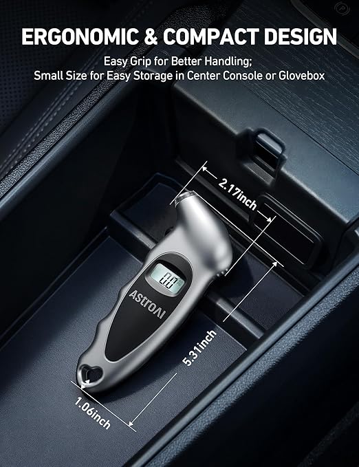 AstroAI Digital Tire Pressure Gauge 0-150PSI, Accurate in 0.1 Increments, Tire Gauge with Backlit LCD and Presta Valve Adaptor, 4 Units of Measurement for Car Truck Bicycle, Sliver