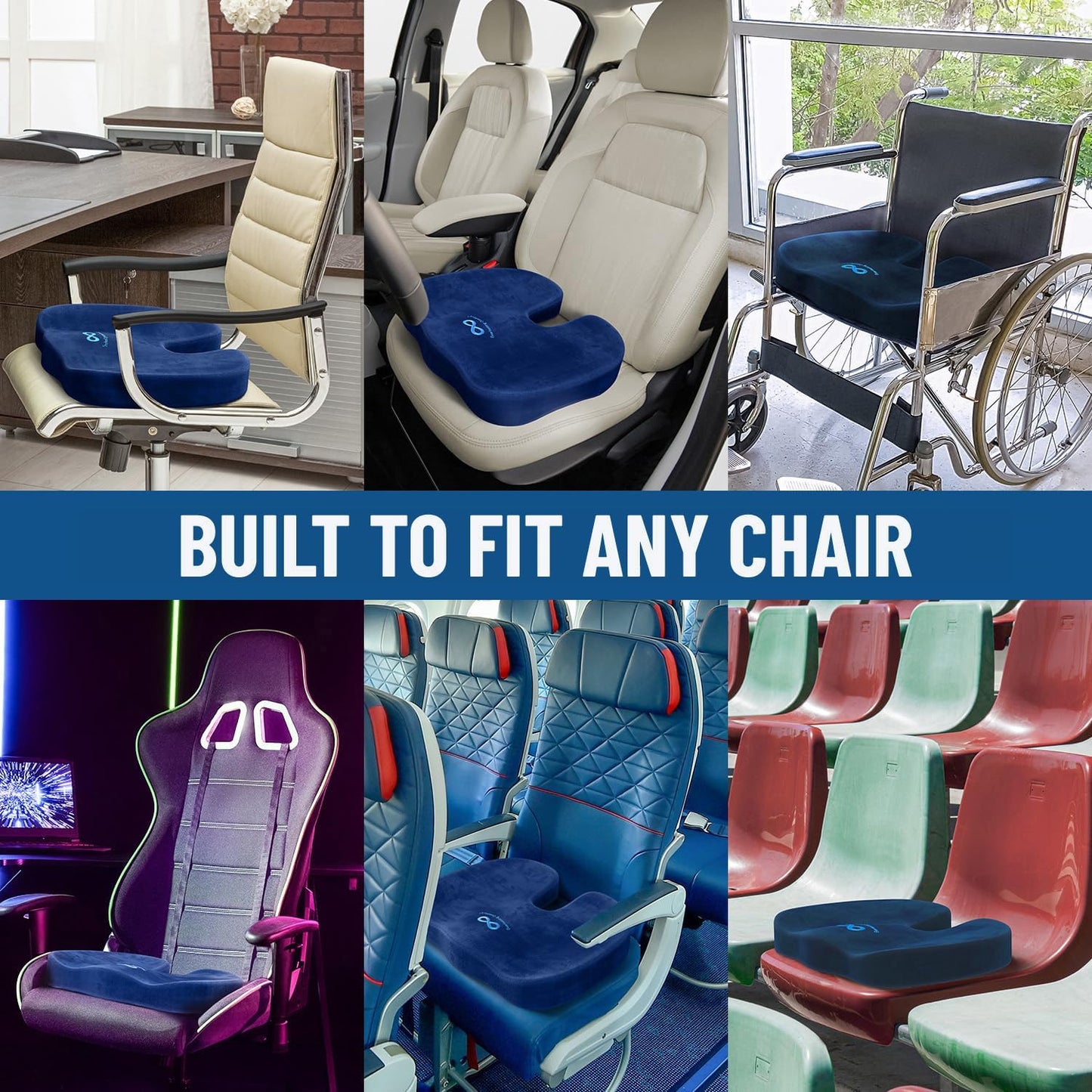 Everlasting Comfort Doctor Recommended Memory Foam Seat Cushion for Office Chairs & Car Seat - Ergonomic Office Desk Accessories for Tailbone Pain Relief, Sciatica & Back Support