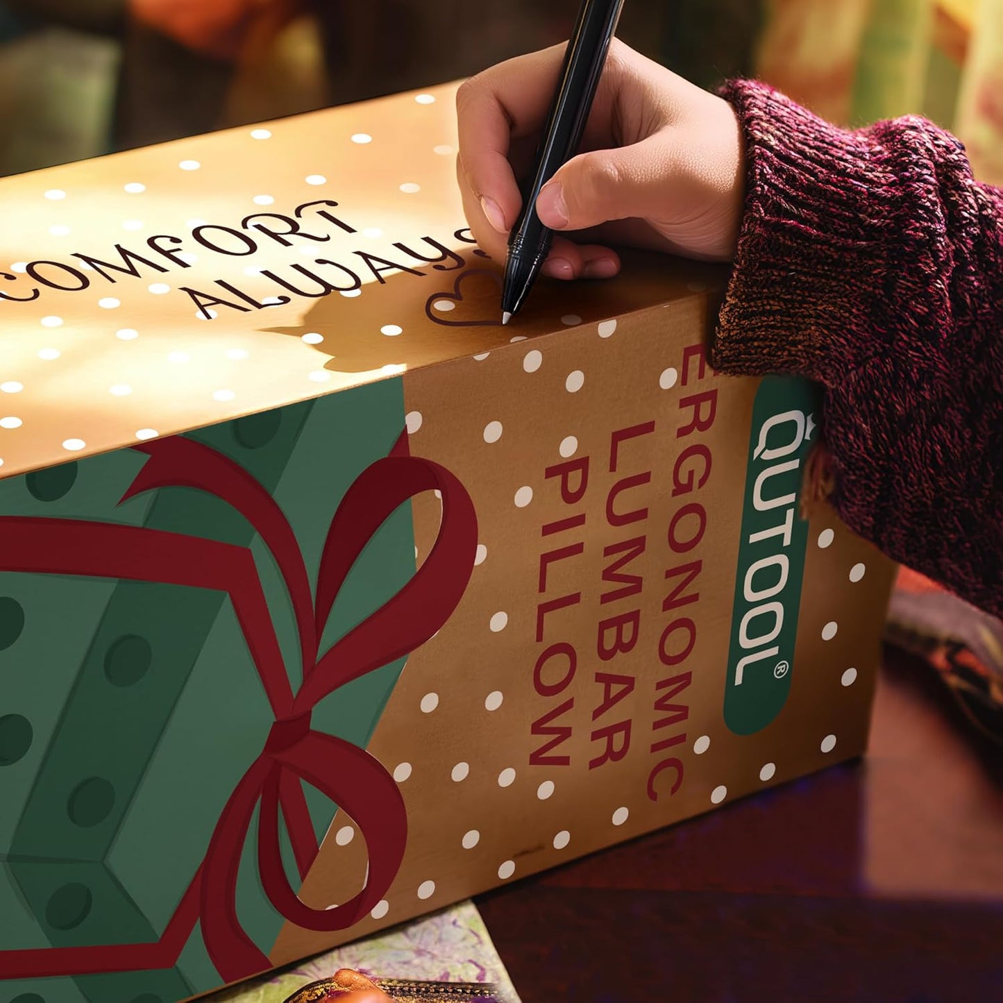 QUTOOL Lumbar Support Pillow with DIY Gift Box - Birthdays Gifts for Women Men, Ergonomic Back Support with Breathable 3D Mesh Cover, Suited for Office Chairs, Gaming Chairs，Car, Home Use (Black)