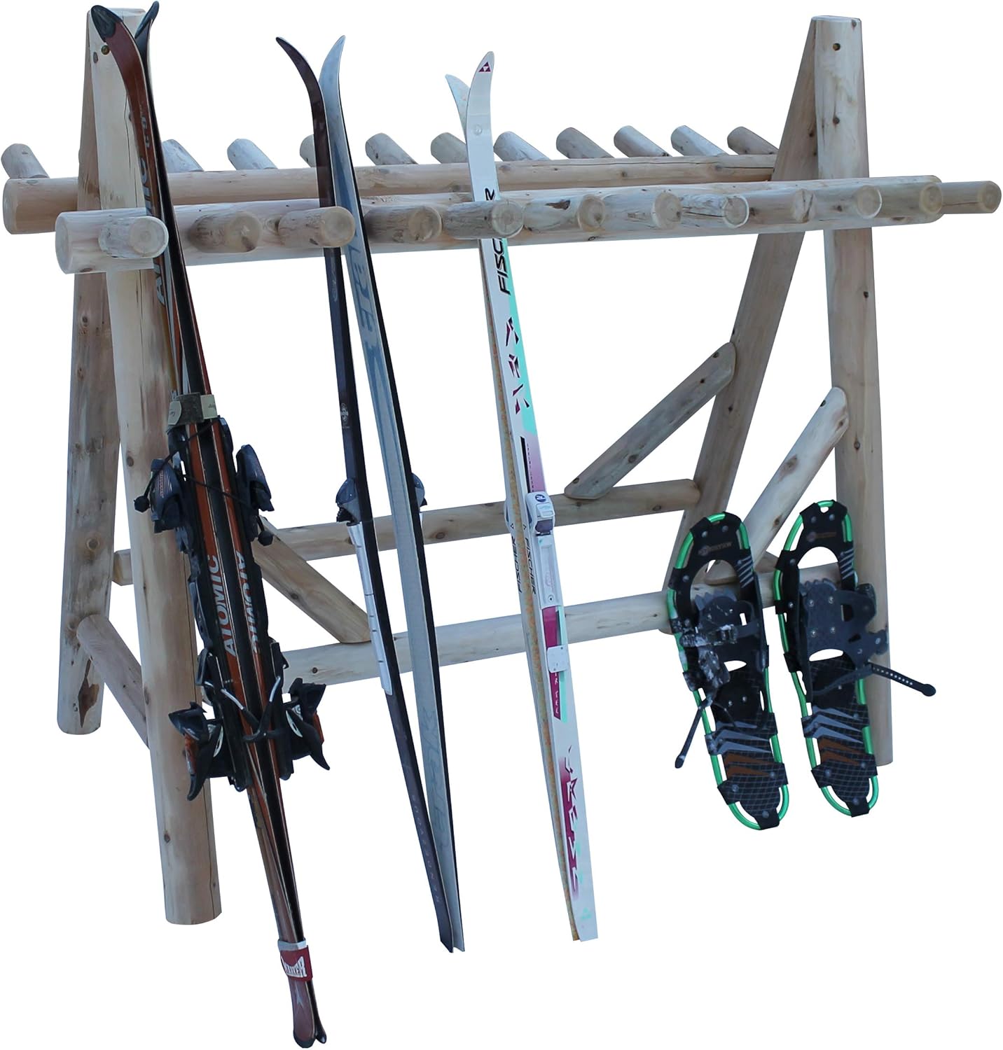 22-Place Freestanding Ski Log Racks, Pole Ski Holders, Garage Racks for Organization, Pole Stands, Snowboard Rack Garage, Snow Skis Sports Storage - Unfinished