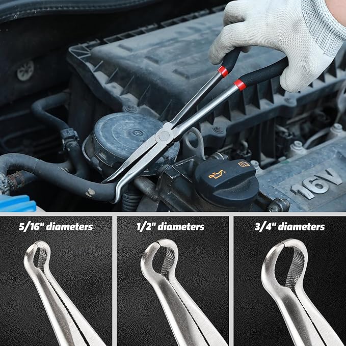 AIRTOON 6-Piece 11" Hose Gripper Plier & Long Reach Pliers Set, Straight, 45, 90-Degree Angle, 5/16-Inch, 1/2-Inch, 3/4-Inch Dia, Extra-long Pliers for Hard-to-Reach Narrow Spaces