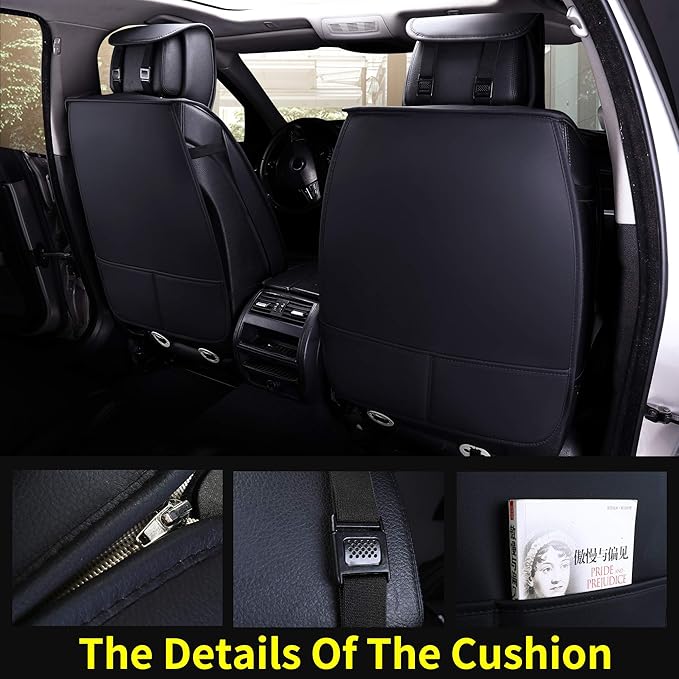 Aierxuan 5pcs Car Seat Covers Full Set with Waterproof Leather, Airbag Compatible Automotive Vehicle Cushion Cover Universal Fit for Most Cars (Black and Red)