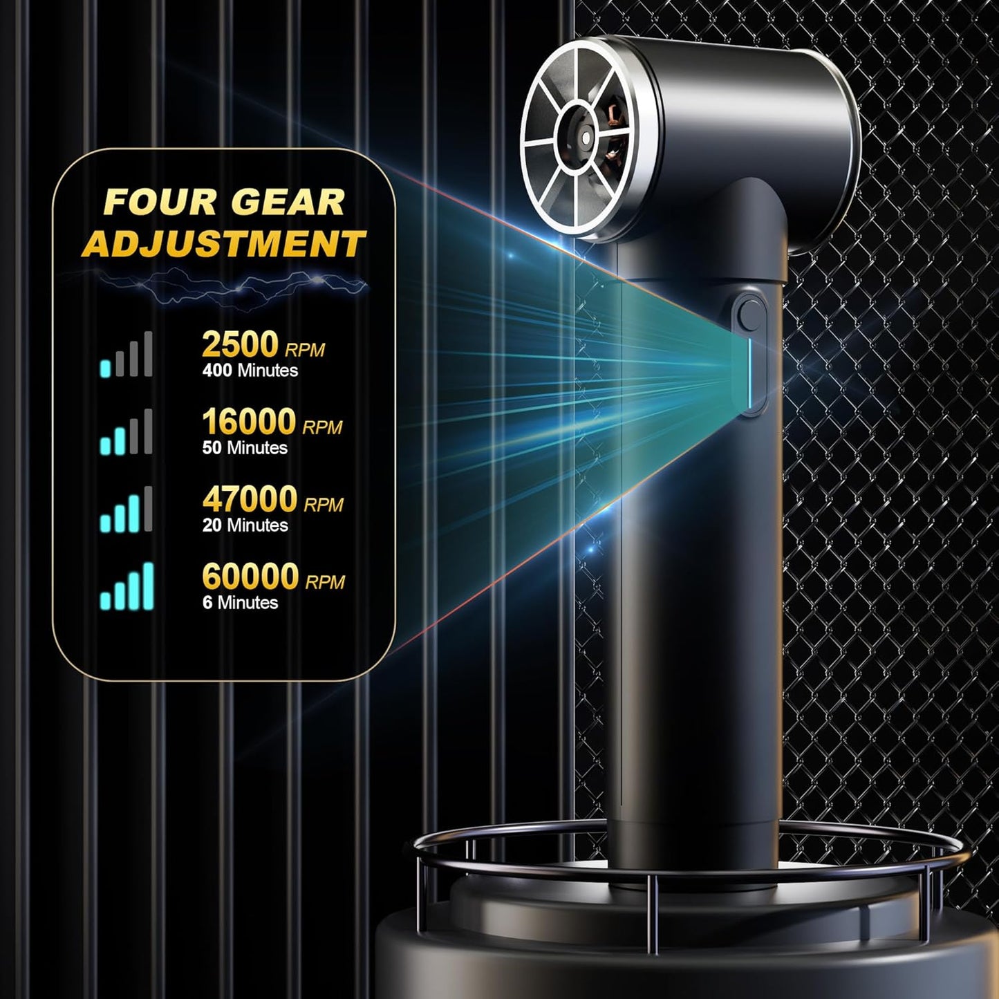 Oversize Turbo Dryer Blower for Car & Yard, 600W&50MM Cordless Electric Leaf Blower, 4 Speeds, 900g Max Thrust, for Cleaning Car Dust, Sweeping Leaves & Snow，Lawn Care (Soot Black)