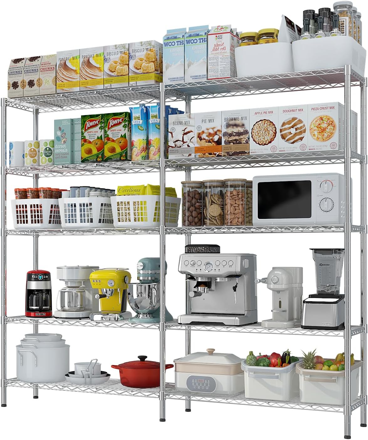 VINGLI 70" W Storage Shelves 1600LBS Heavy Duty Metal Shelving, Upgraded 5 Tier Garage Shelving Unit, Adjustable Wire Shelf for Storage Rack Commercial Pantry Shelf Organizer, 69.8"W × 15.8"D × 71"H