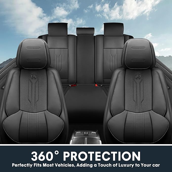 Car Seat Covers Custom Fit for Ford F150 2009-2026, Faux Leather Seat Cover Set for 2017-2026 F250 F350 F450, Accomodating Regular Cab Super Cab Super Crew Pickup Truck Cushions (Black, Front Seat)