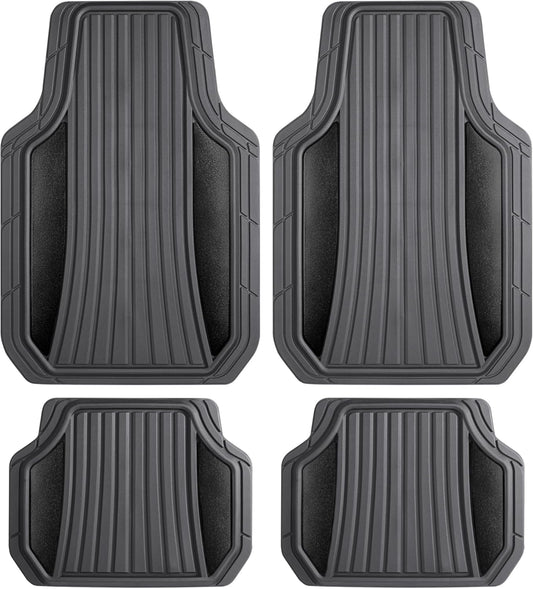 Motor Trend ChromeTech Car Floor Mats Full Set - Durable Rubber Floor Mats for Cars with Two Tone Accent, All Weather Interior Protection for Front and Rear with Non-Slip Backing, Gray/Black