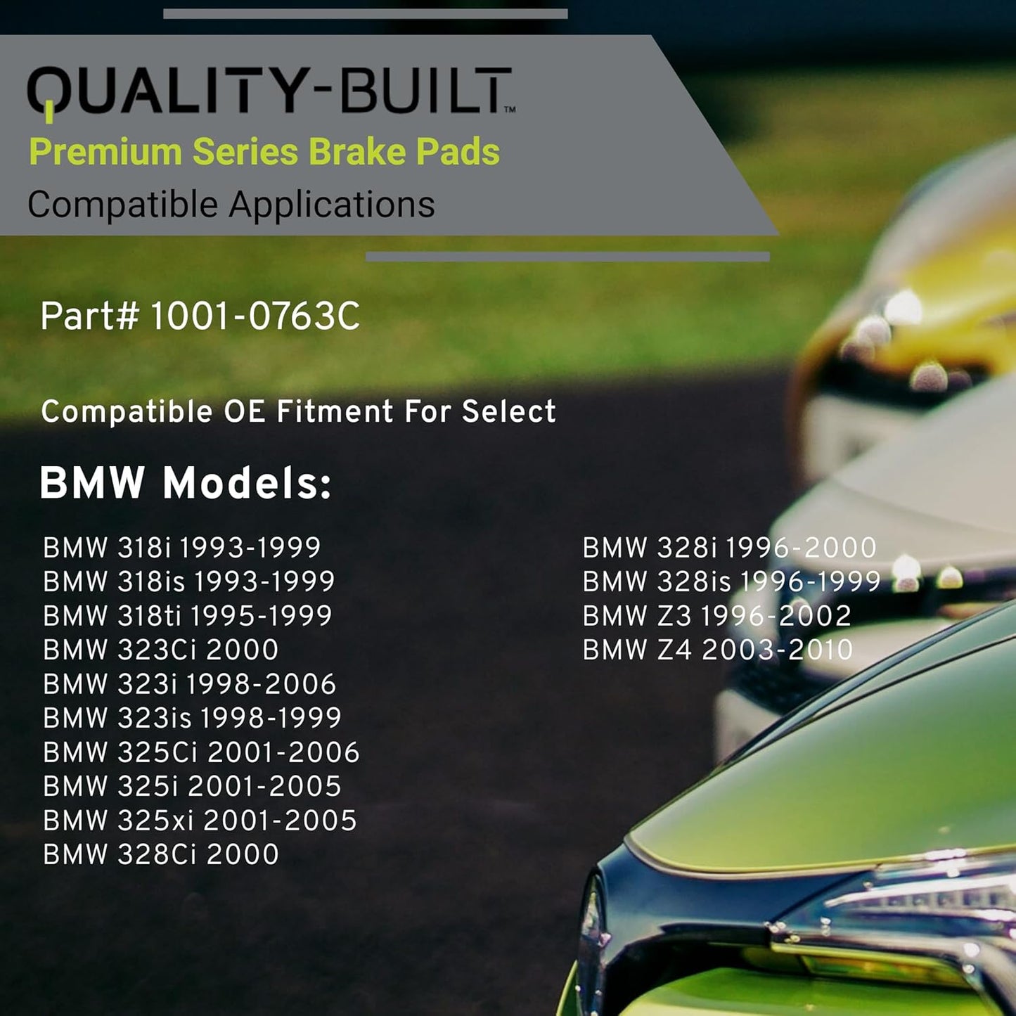 Premium Ceramic Rear Brake Pads (1001-0763C) Compatible with 1993-2010 BMW (318i/318is/318ti/323Ci/323i/323is/325Ci/325i/325xi/328Ci/328i/328is/Z3/Z4)