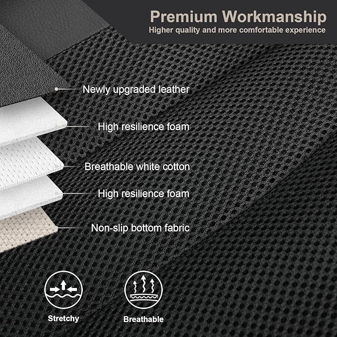 GIANT PANDA Front 3D Air Mesh Seat Covers Custom Fit Dodge Ram 1500 2500 3500, Trucks Leather Car Seat Protectors with Composite Sponge Inside Breathable Automotive Interior Covers (Black 2-Pack)