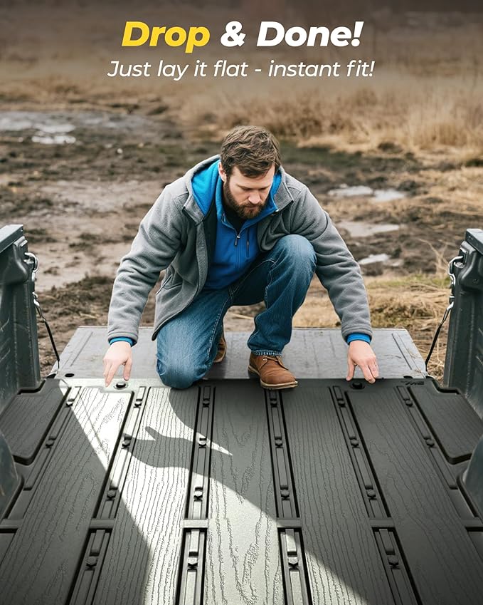 3W Truck Bed Mat for Ford Ranger (5FT, 59.6" Bed) 2025 2024 Vehicle Bed Mat, Vehicle Bed Mat Custom Fit Flush All Weather Protection TPE Pickup Car Bed Cargo Trunk Liner for Ranger