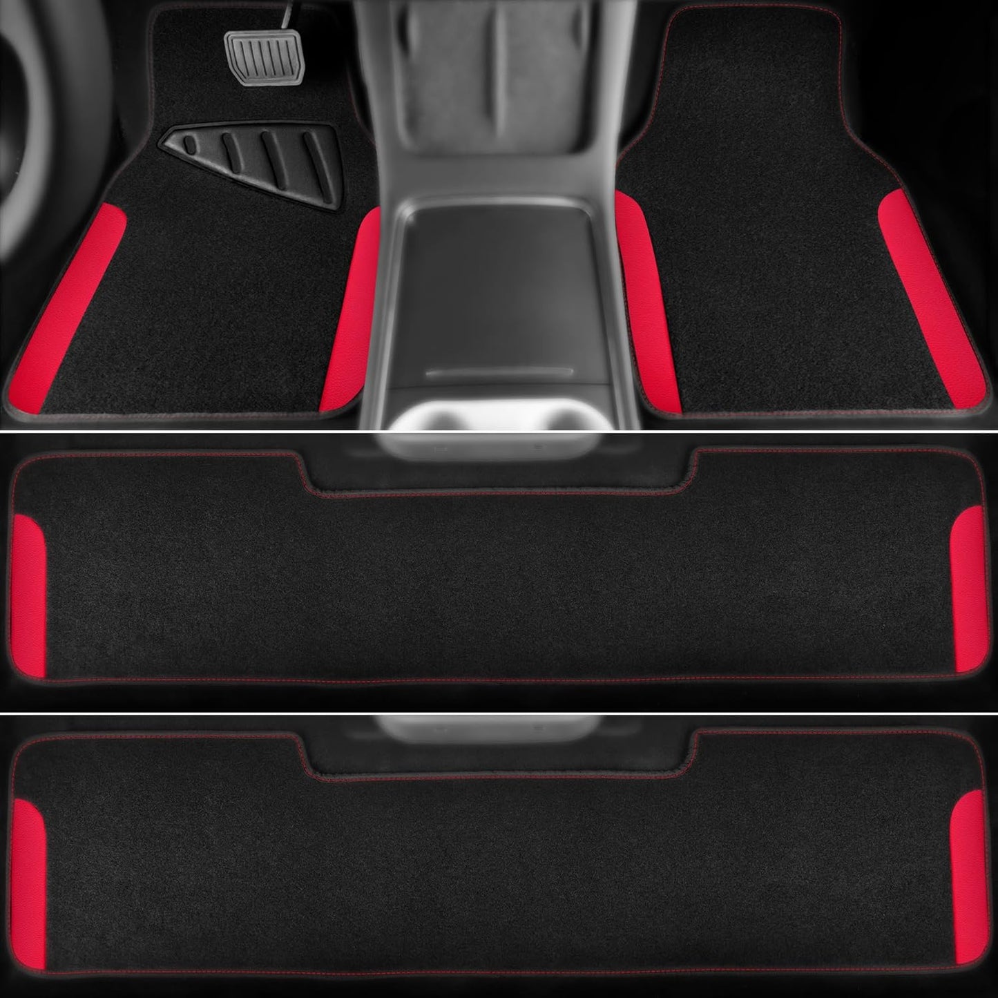 CAR PASS Waterproof Universal Faux Leather 3Row Car Floor Mats, Red Car Mats Fit for SUV,Vans,sedans, Trucks,Set of Vehicles Car Carpet with Driver Heel Pad and Anti-Slip Nibs Backing (Red 3Row)