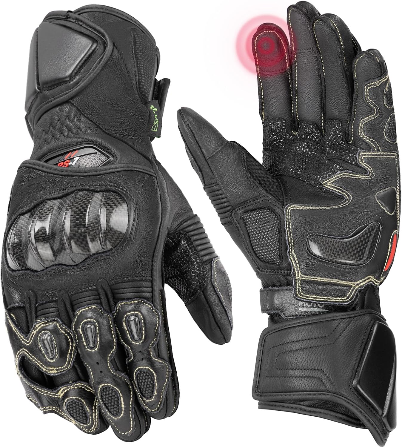 KEMIMOTO Leather Motorcycle Gloves for Men and Women, Riding Racing Gloves with ESA Cushioning Kevlar Carbon Fiber Knuckle Protection for Dirt Bike Motorbike Outdoor Sports