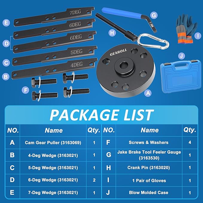 3163021 Cam Timing Tool Kit, 3163530 Engine Brake Adjustment Tool 7MM, Compatible with Cummins ISX QSX X15 Engine with 4/5/6/7 Degree Wedge Cam Gear Puller Crank Pin, Replace 3163020 3163069
