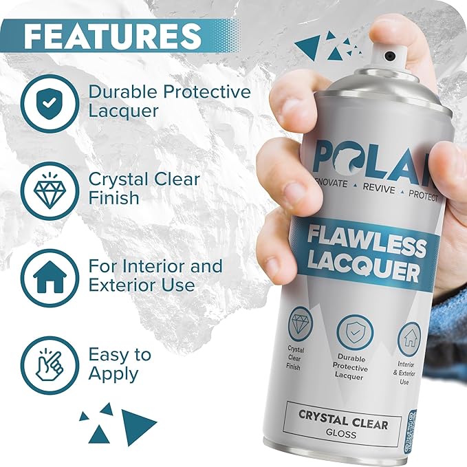 Polar Clear Gloss Flawless Lacquer Spray - 4 x 13.5 Fl Oz - Clear Coat Spray Paint - Non-Yellowing & Scratch Resistant - Interior & Exterior Surfaces for Wood, Metal, Plastics, Glass & Ceramics