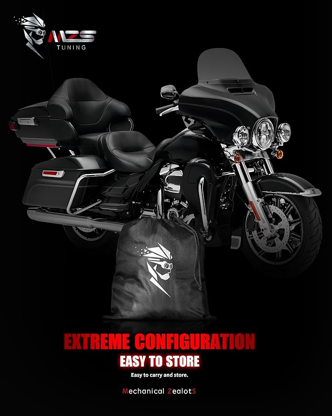 MZS Motorcycle Cover Waterproof Outdoor, 420D All Season Weather Touring Protection Cover Storage fit up to 107" Compatible With Road King Electra Street Glide Ultra Revial Heritage Vulcan Wing