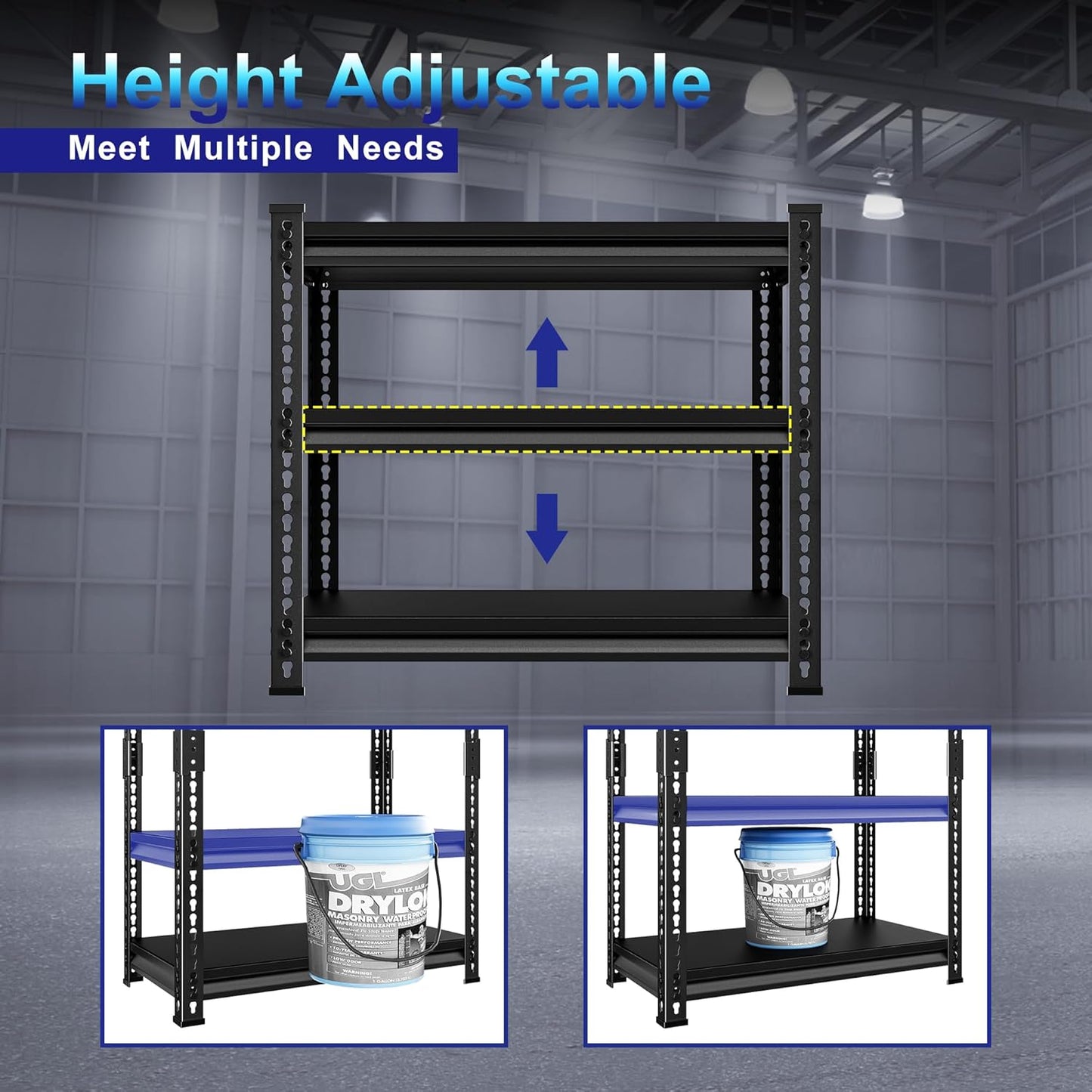 Adjustable Garage Storage Shelves, 35.4''W Garage Shelving Heavy Duty Loads 960LBS, Metal Industrial Utility Shelf for Warehouse, Kitchen, Laundry Room,35.4" W x 15.7" D x 33" H,Black