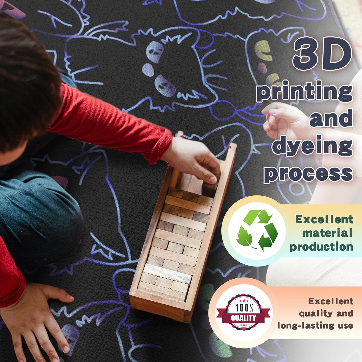 Black Play Cat Rug for Playroom for Boys Girls 59"x39" Funny Cute Cat Cartoon Decor for Bedroom Living Room Non-Slip Comfy Floor Casual Mat Carpet Washable