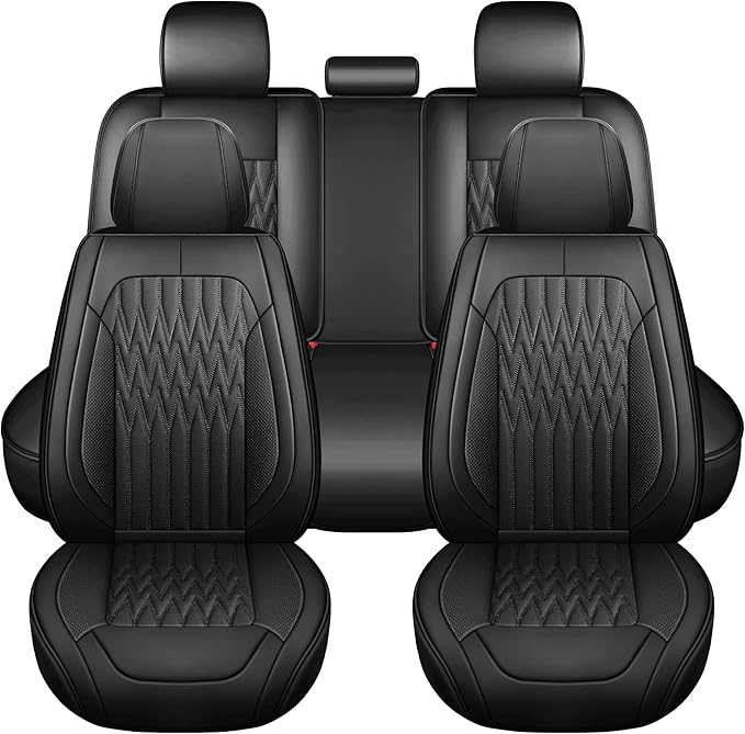 Huidasource Car Seat Covers, Waterproof Leather Vehicle Cushion Covers, Universal Fit for Most Car Sedan SUV Pickup Truck, Fit for Jeep Acura Honda Civic Nissan Mazda Dodge Buick (Full Set/Black)