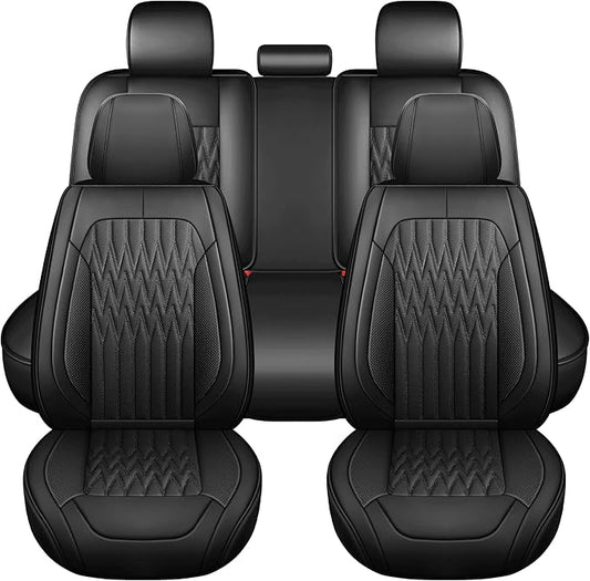 Huidasource Car Seat Covers, Waterproof Leather Vehicle Cushion Covers, Universal Fit for Most Car Sedan SUV Pickup Truck, Fit for Jeep Acura Honda Civic Nissan Mazda Dodge Buick (Full Set/Black)