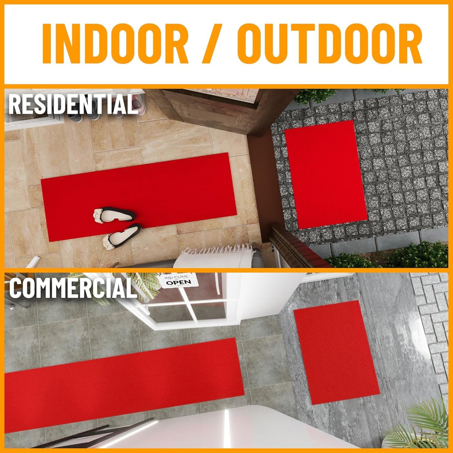 Ottomanson Mud Mat 3' x 3'11" Entryway Rug - Non-Slip Scraper Doormat for Muddy Paws, Dirt Trapping Indoor/Outdoor Mat for High-Traffic Areas, Kitchen, Garage, Patio, Red