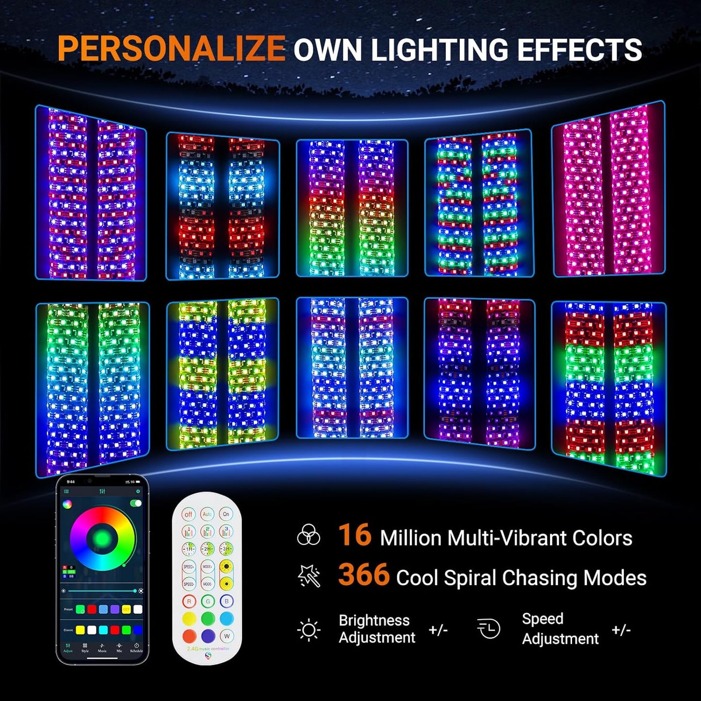 2PCS 1FT Fat Whip Lights for UTV ATV with Spring Base, Led Fatty Whip Light W/Rocker Switch & 6 Flags, Brighter Spiral Chasing Lighted Antenna Whip with APP & Remote Control for RZR SXS Can-Am