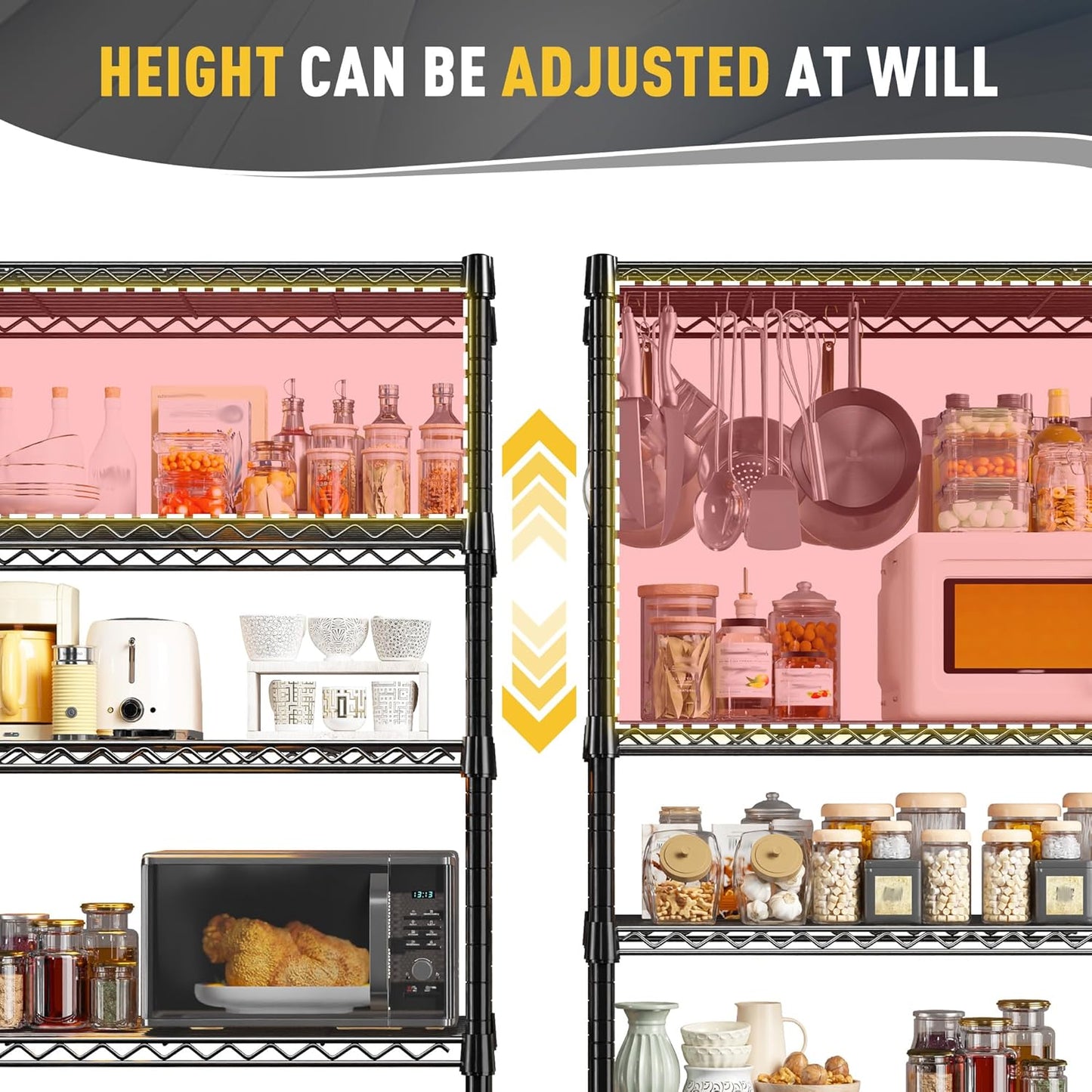 REIBII Storage Shelves, 5-Tire Wire Shelving Load 1000LBS Metal Shelves for Storage Adjustable Garage Shelving Unit Wire Shelf Rack Kitchen Storage Rack Pantry Shelves 31.5''W x 15.7'' D x 71''H