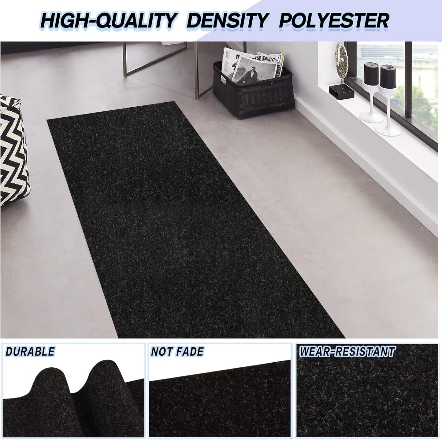 Custom Size Backed Non-Slip Area Rugs Runner, Easy Clean, Waterproof Runner Rugs for Hallway Entryway, Kitchen, Laundry, 2FT x 3FT, Black