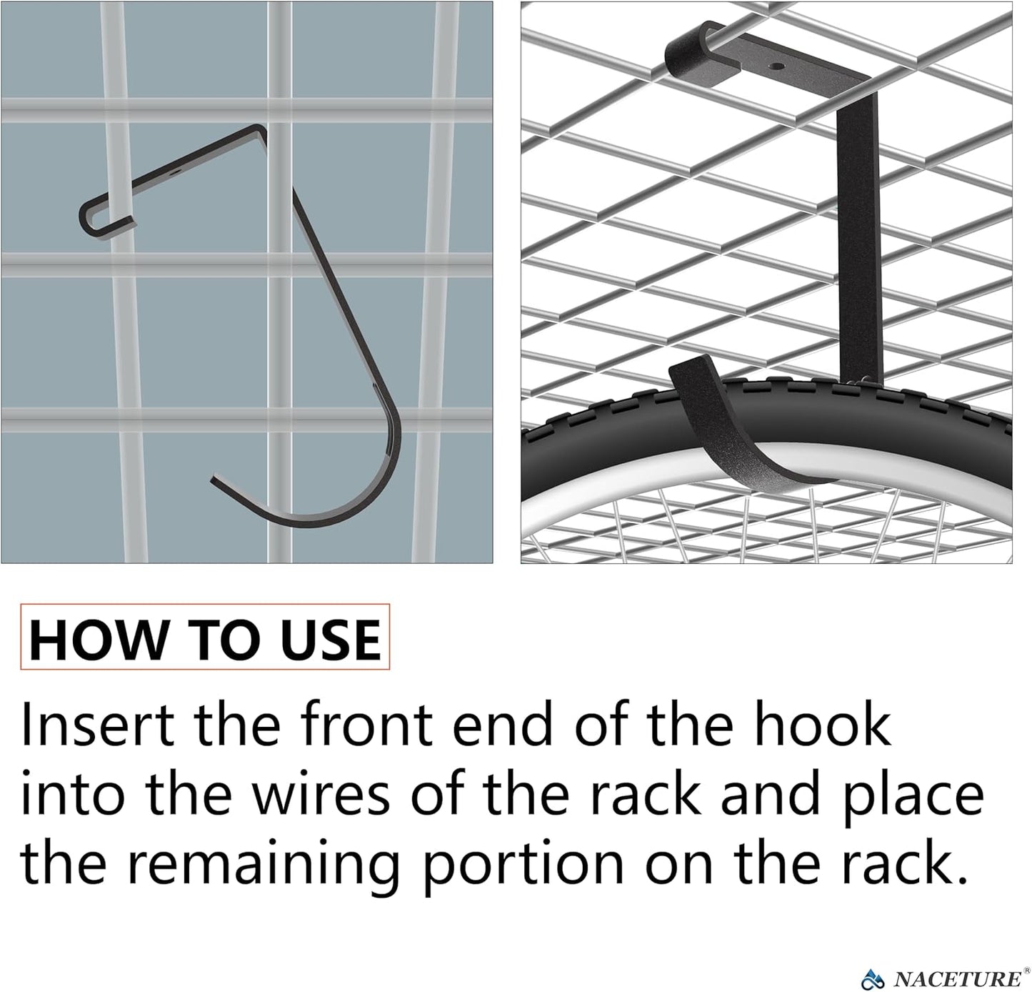 Bike Hooks for Garage Ceiling Mount Rack – Heavy Duty 4X8 Overhead Garage Storage Rack for Ceiling Hanging Bicycle Shelves, Add on Storage Flat Hooks Accessory and Wall Hanger (Flat Hook 8 Pack)