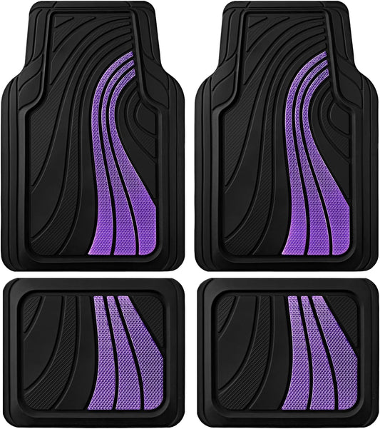 Road Comforts Car Floor Mats Full Set – Front & Rear Car Floor Mats with Aluminum Design, Anti-Slip Backing, All-Weather Protection, Trim-to-Fit Car Mats for Most Sedans, SUVs & Vans - Lighet Purple