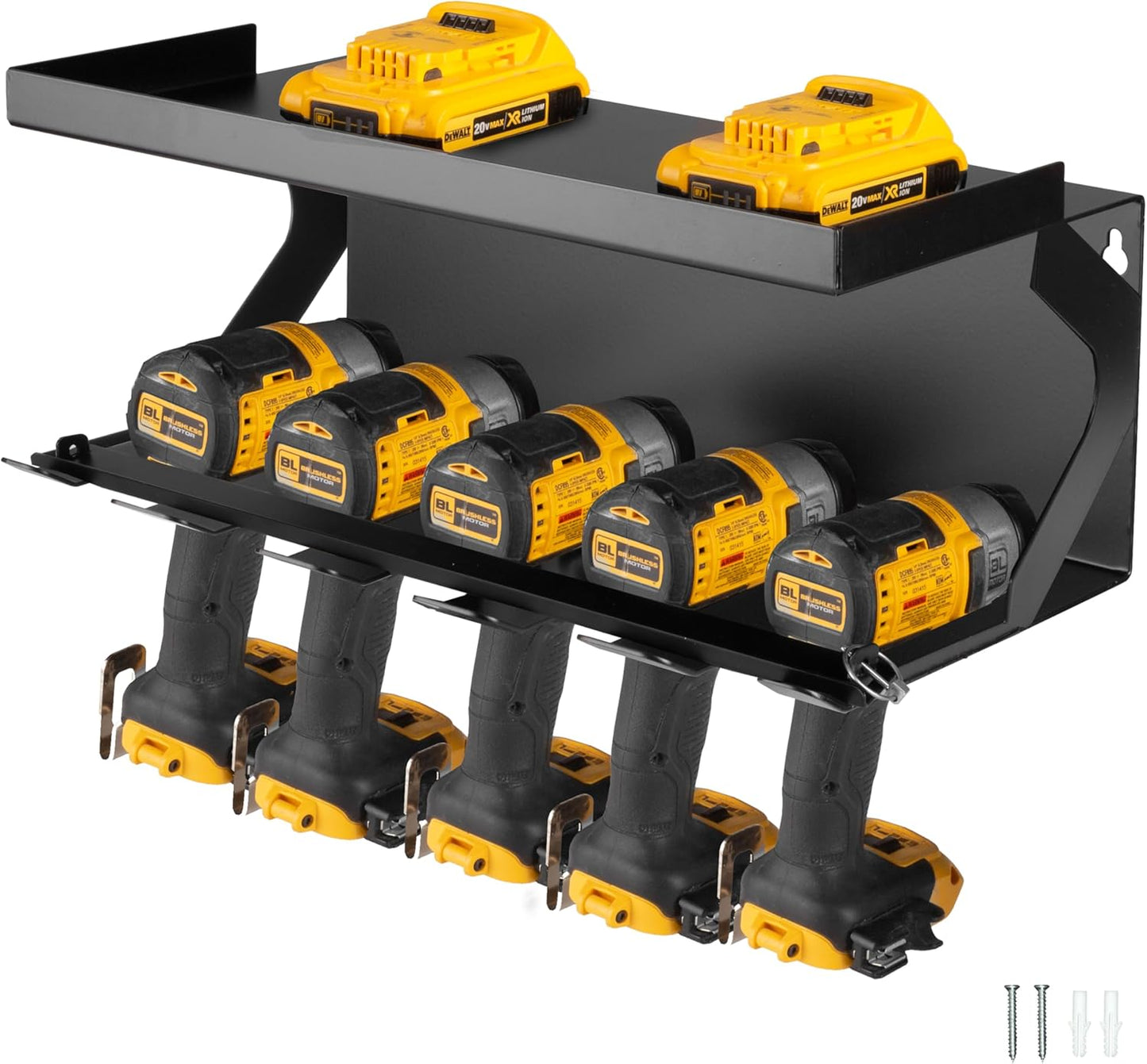 Metal Power Tool Organizer Wall Mount - 5 Drill Holder Cordless Powertool Dock, Enclosed Utility Trailer & Garage with Locking Rack