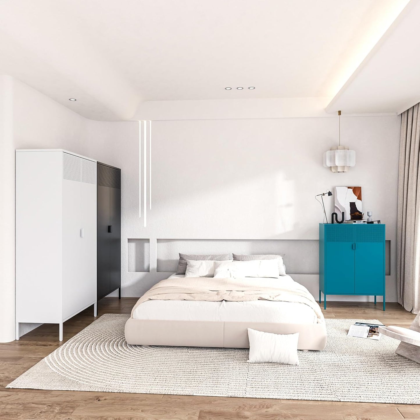 2 Mesh Door Metal Cabinet with Adjustable Shelves, Multipurpose Peacock Blue Storage Cabinet, 3-Tier,Metal Storage Cabinet for Office Home,Hallway(Peacock Blue, 47''H)