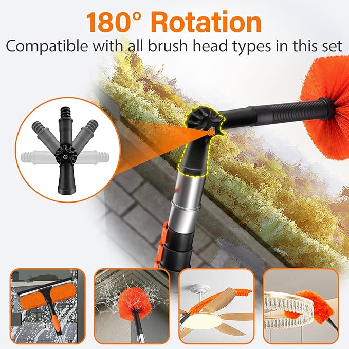26FT High Reach Duster Cleaning Kit with 5-20 FT Extension Pole,High Ceiling Dusting and Window Cleaning Kit with Microfiber Feather Duster,Cobweb Duster,Ceiling Fan Duster,Window Squeegee Cleaner