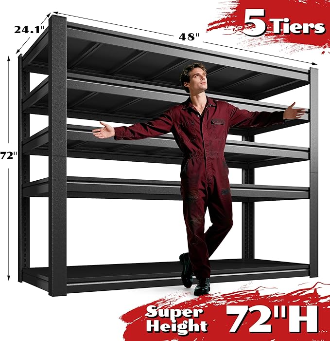 2650LBS Storage Shelves, 48" W Garage Shelving Heavy Duty, Adjustable Metal Shelving Unit, Storage Rack for Garage, Basement, Warehouse with Tool-Free Assembly, 48" W x 24.1" D x 72" H