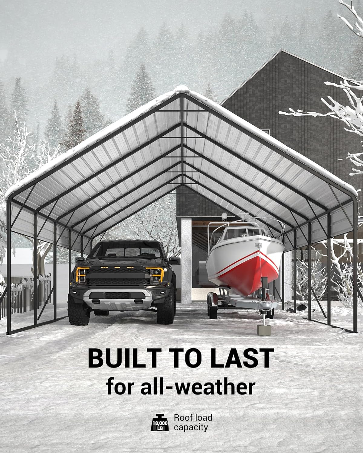 20'x25'x13' Metal Carport for 2 Cars, Heavy Duty Extra Tall Carport for Heavy Snow, Reinforced Frame, Permanent Shelter for Bass Boats, Full-Sized Pickup Trucks, and Tractors, N.W. 980 Lbs
