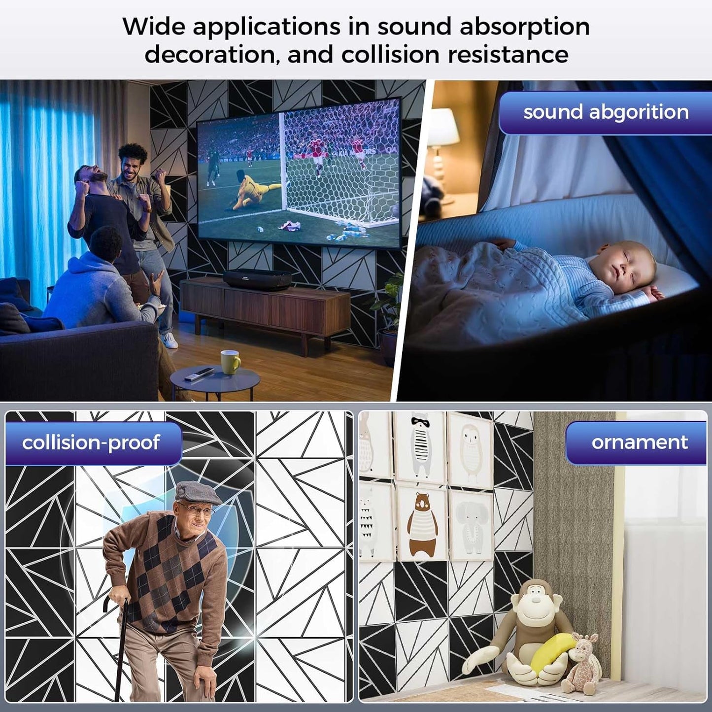 8 Pack 2-Layer Large Soundproof Wall Panels, 15.7 x 15.7 x 0.43 in Sound Proof Foam Panels for Walls, 1.2lb/ft* High Density,3D Acoustic Panels,Artistic Noise Dampening Panels White&Black