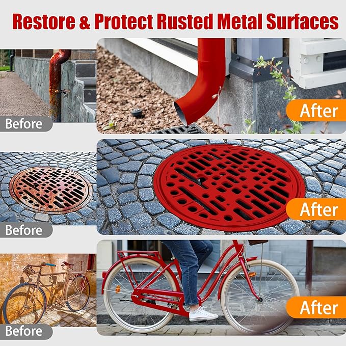 2-in-1 Rust Converter Paint Red – Rust Proof Paint & Rust Prevention Coating, Metal Rust Inhibitor, Car Rust Treatment, Anti Rust Coating for Automotive, Marine & Farm Tools(35oz