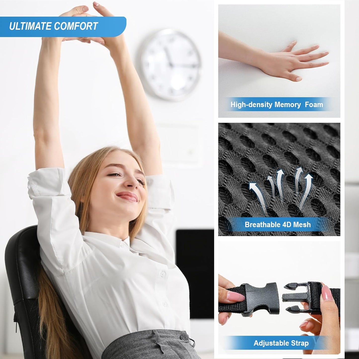 Mesh Memory Foam Lumbar Cushion Offers Comfortable Back Support and Pain Relief for Car-Office Chair, Wheelchair - Mesh Black