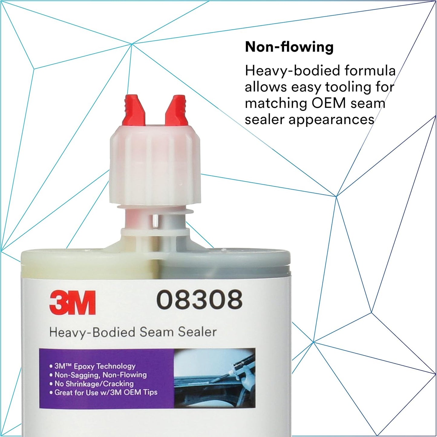 3M Heavy-Bodied Seam Sealer, 08308, Two-Part, Self-Mixing, Automotive Epoxy, 200 ml/6.75 fl oz Cartridge , Black