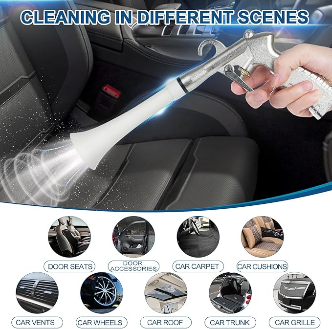 Tornado Car Cleaning Gun, Dry Car Detailing Tools, Aluminum Alloy Bearing Nozzlefor, Car Quickly Blasts Dirt and Dust Works with Air Compressor (Silver)