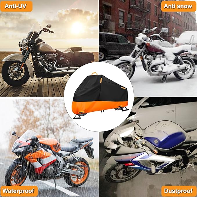 Motorcycle Cover Waterproof Outdoor, 300D Heavy Duty Motorbike Cover for Ninja 250 300 650 1000 Yamaha YZF R1 R7 MT-09 Suzuki GSXR 600 750 1000 Scooter Cover Protection Fits up to 86"