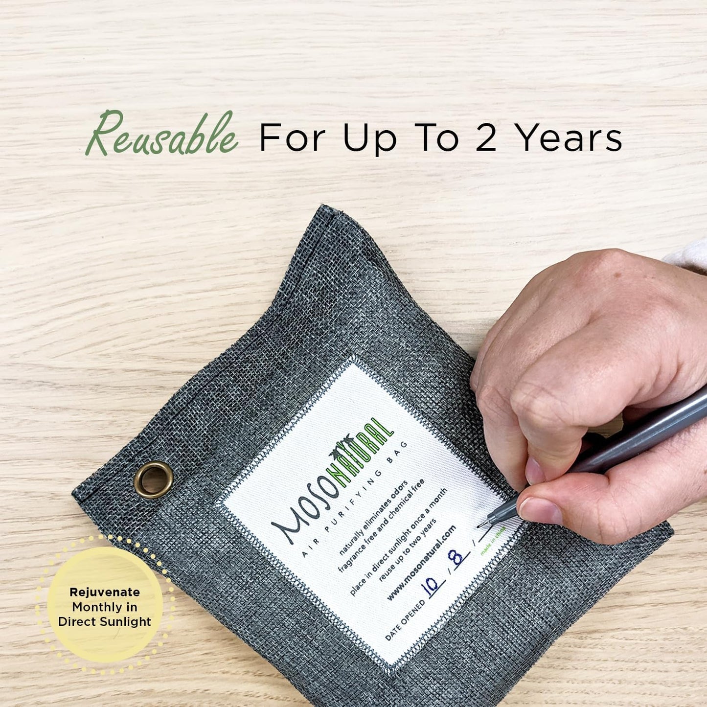 Moso Natural Air Purifying Bag 500g | Premium Bamboo Charcoal Odor Absorber for Home, Bedroom, Kitchen, Basement | Unscented Pet Odor Eliminator | Large Room Charcoal Deodorizer Bag Covers 250sqft